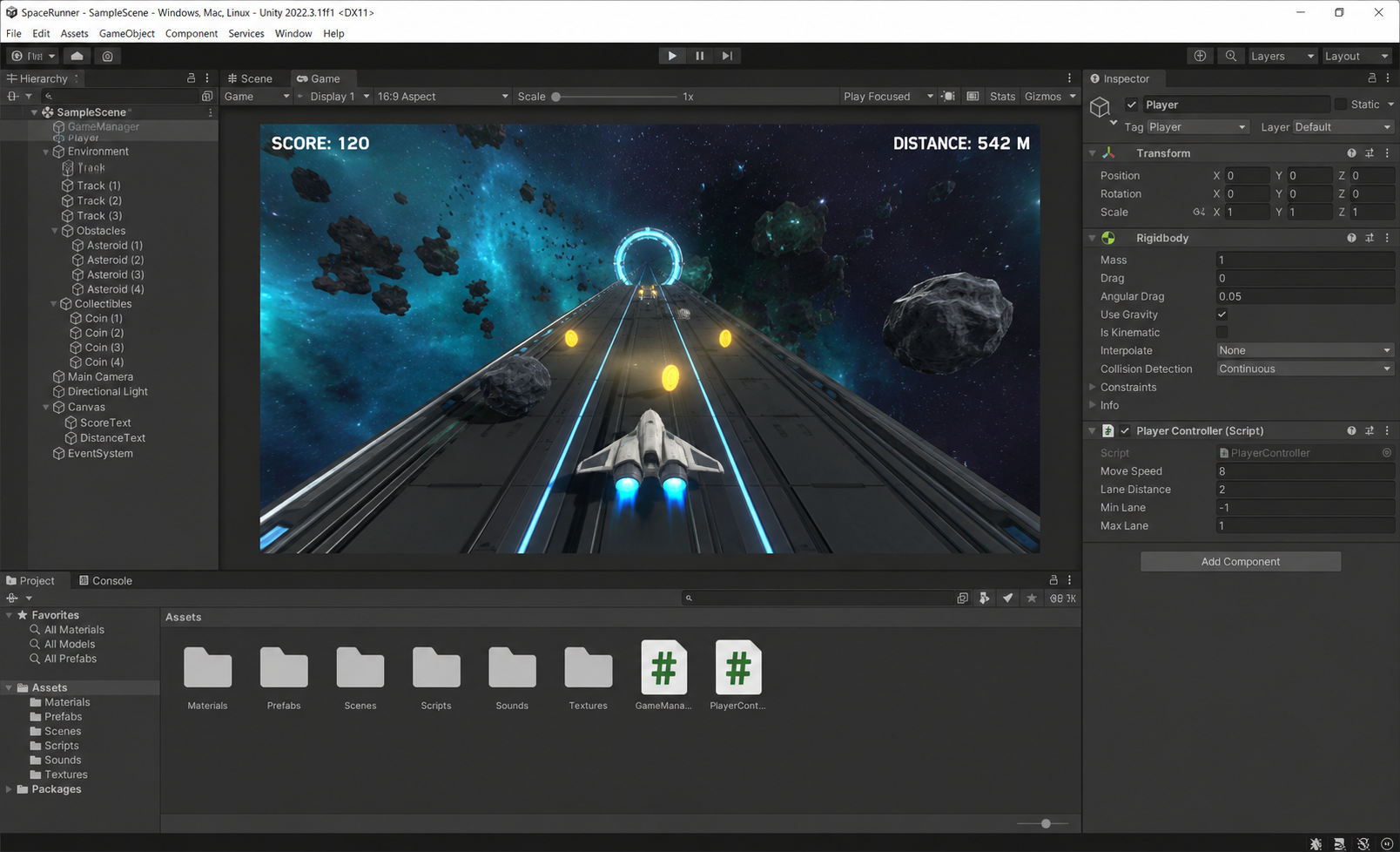 3D-игра Space Runner на Unity — проект Максима, 14 лет